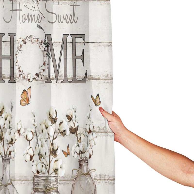 Tijuboni Farmhouse Shower Curtain Cotton Flowers Shower Curtains for Neutral Country Bathroom Decor Rustic Shower Curtain Set Waterproof Polyester Fabric 60 x 72 Inch - Image 4